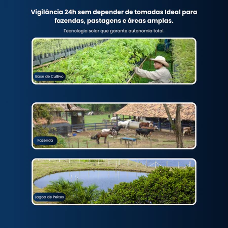 Vigilância 24h sem depender de tomadas, ideal para fazendas e áreas amplas