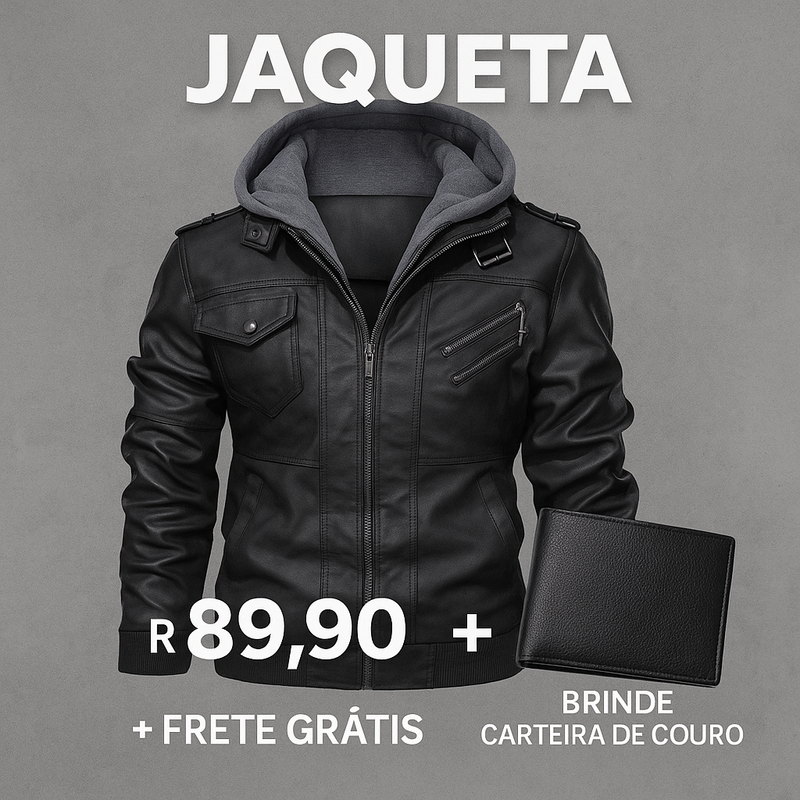 Jaqueta de Couro Masculina - Jones Carter + Brinde Carteira